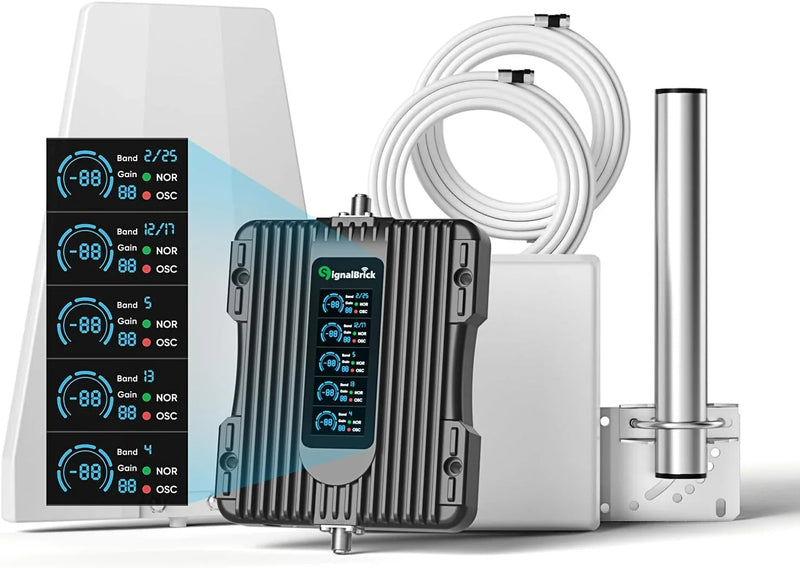 A home-use mobile phone signal booster with a liquid crystal display, a five-band mobile phone signal booster, with a coverage area of up to 5000 square feet. L6344