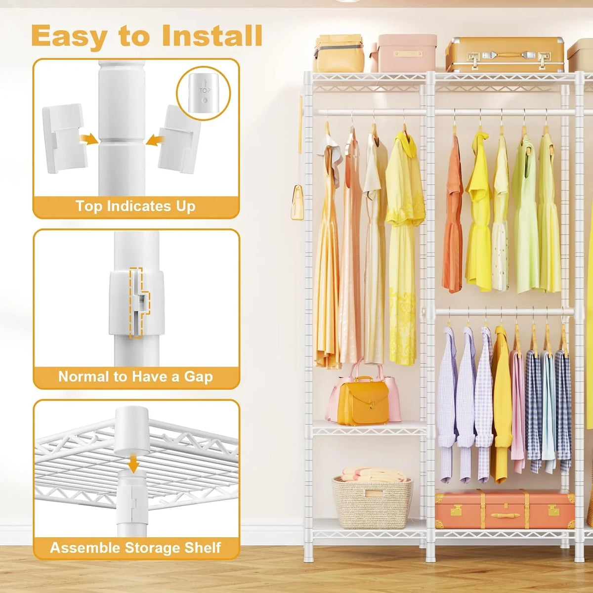 Super large clothes rack, heavy-duty clothes storage rack, standalone portable wardrobe, clothes rack for hanging clothes, 89.8 inches wide x 15.8 inches deep x 76.4 inches high, maximum load capacity of 1400 pounds, white