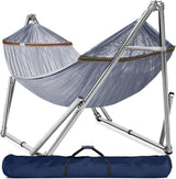 Double hammock with frame, with a load capacity of 650 pounds, double hammock with support rods, made of high-quality 201 stainless steel, assembled in 30 seconds, sturdy and flexible portable hammock frame, suitable for outdoor and indoor use, black