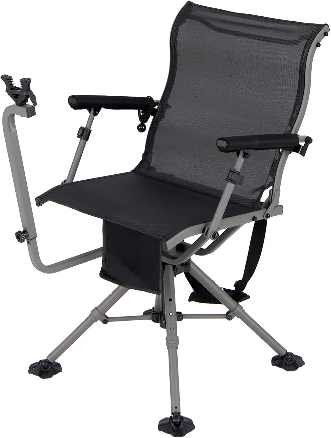 360° rotatable hunting seat, equipped with 4 extendable aluminum legs, adjustable gunstock, portable hunting shelter chair, equipped with carrying straps for outdoor activities.