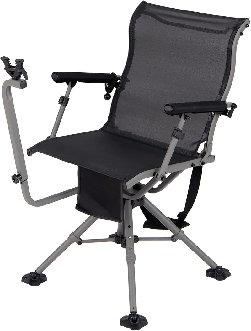 360° rotatable hunting seat, equipped with 4 extendable aluminum legs, adjustable gunstock, portable hunting shelter chair, equipped with carrying straps for outdoor activities. V5583