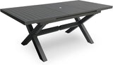 Extendable Patio Dining Table for 6-8, 63''-83'' Outdoor Aluminum Table w/Umbrella Hole, Rectangle Slatted Tabletop, Metal X-Trestle for Meals Garden Deck Backyard Gathering Party - Light Brown