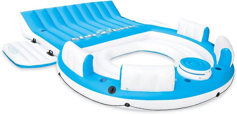 56299EP 145 x 125 x 20 Inch Splash N Chill Inflatable Lake and Pool Relaxation Island Lounger Seat for up to 7 Adults, Blue and White P7966