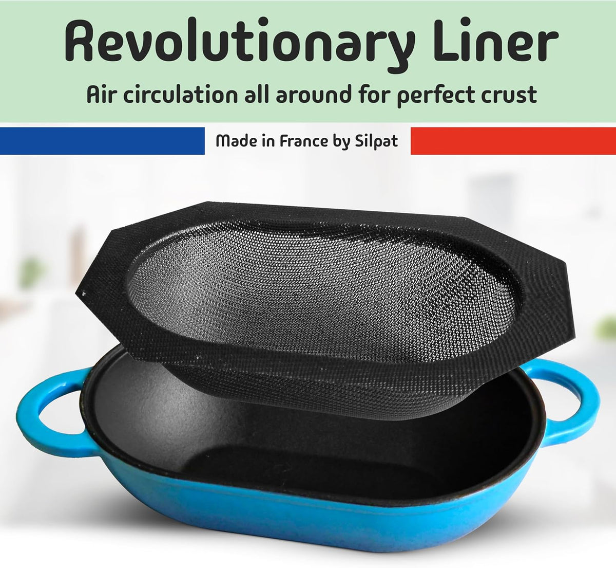 Super Simple Craft Bread Set. Cast iron Dutch oven [compact 2-bowl capacity] and perforated non-stick silicone liner.