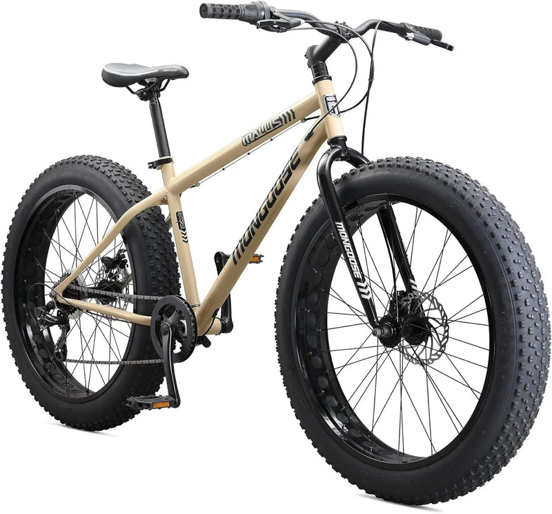 Mens and Women Fat Tire Mountain Bike, 26-Inch Bicycle Wheels, 4-Inch Wide Knobby Tires, Steel Frame, 7 Speed Drivetrain, Shimano Rear Derailleur, Disc Brakes P1722