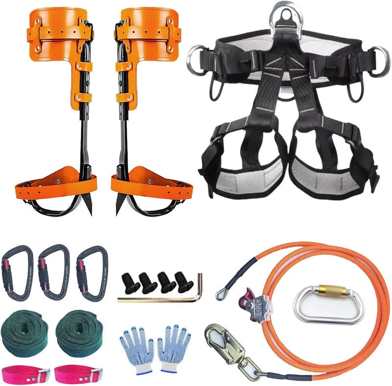 Tree Climbing Gear, Tree Climbing Spikes，with Adjustable Climbing Straps and Steel Core Flip Line Arborist Equipment for Climbers, Hunting, Fruit Picking ，Logging, Climbing Etc J2741