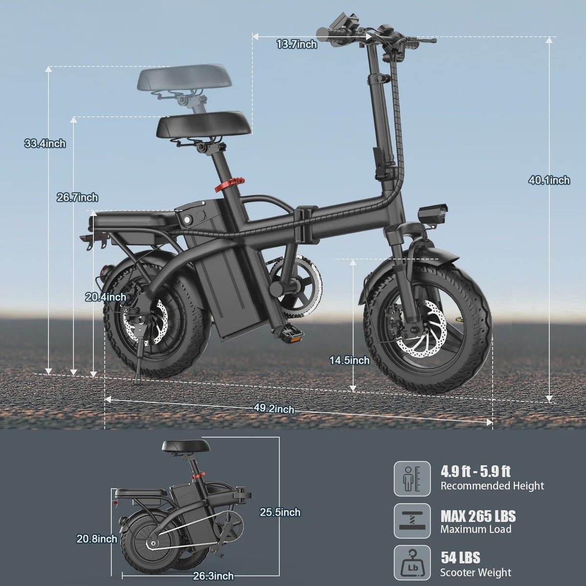 14 in Electric Bike with Dual Front Suspension 500W Folding Ebike, Up to 25Miles 20MPH, 48V Removable Lithium-Battery, 14 in Foldable Commuting...