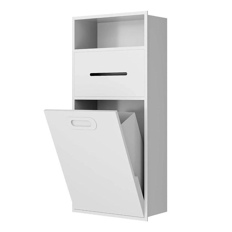 6.2 Gallon Bathroom Trash Can Tilt Out Trash Bin Cabinet, Hidden Trash Can Cabinet Recessed Wall Mounted Stainless Steel with Toilet Paper Holder for Bathroom/Bedroom/Office/Kitchen, Black Q6779