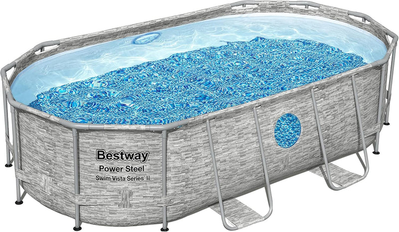 The robust steel swimming pool " Series II" - a 14 feet x 8 feet 2 inches x 39.5 inches outdoor above-ground pool package, equipped with a 530 liter/minute filtration pump, ladder and pool cover. I6655
