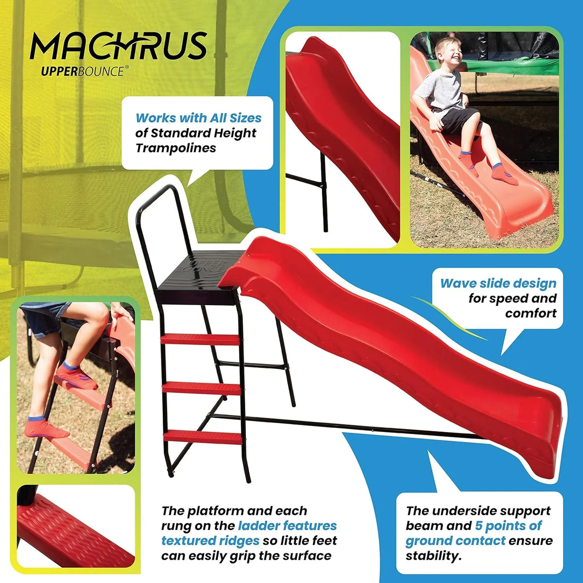 Trampoline Step N Slide | Fun Indoor & Outdoor Ladder and Wave Slide Set – Perfect for Round or Rectangle Trampolines with or Without Net