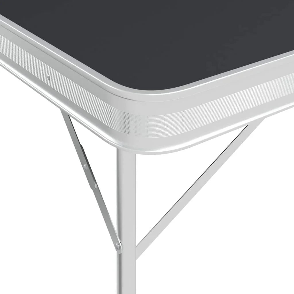 Folding Camping Table with 2 Benches Aluminium Grey,Item colourGrey and Silver