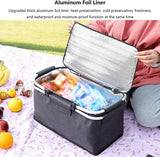 Folding Insulated Cooler Picnic Basket Portable Insulated Lunch Bag Large Lunch Bag with Aluminium Handles for Office Camping Hiking Outdoor Picnic