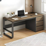 This stylish and modern office desk features an integrated cable management system, a wooden desktop, and a rectangular shape. It comes with three drawers and is ideal for both office and home use. Available in brown, it measures 63 inches in length