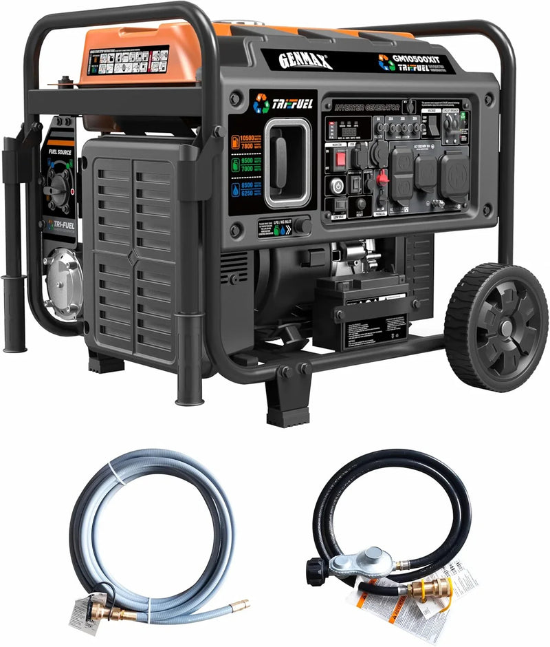 Tri Fuel Open Frame Inverter Generator,with ATS,Quiet Technology,CO Sensor,digital display and 50A,Ideal for Home backup,contruction site and RV Camping (GM10500XiT) Z1519