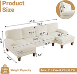 110" Sectional Couches Room,U Shaped Couch with Double Chaise, 4-Seat Sofa Set with Chenille Fabric for Home Furniture,Beige