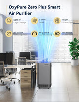Whole-house air purifier, intelligent air purifier, equipped with a five-level tower structure air filter, air quality and odor sensors, bedroom sleep mode, can remove 99.99% of dust, smoke, pollen and allergens.