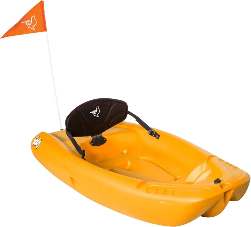 Pelican Solo EVO DLX - Kids Sit on top Kayak with Paddle and Decals - Mango - Twin Tunnel Hull with Swim up Deck - Lighweight & Durable I7297