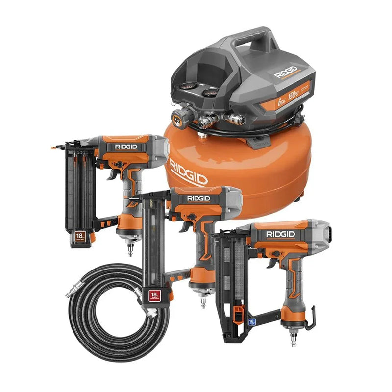 6 Gal. Portable Electric Pancake Air Compressor w/ 18GA Brad Nailer, 16GA Straight Finish Nailer, & 18GA Finish Stapler R69603FK P1837
