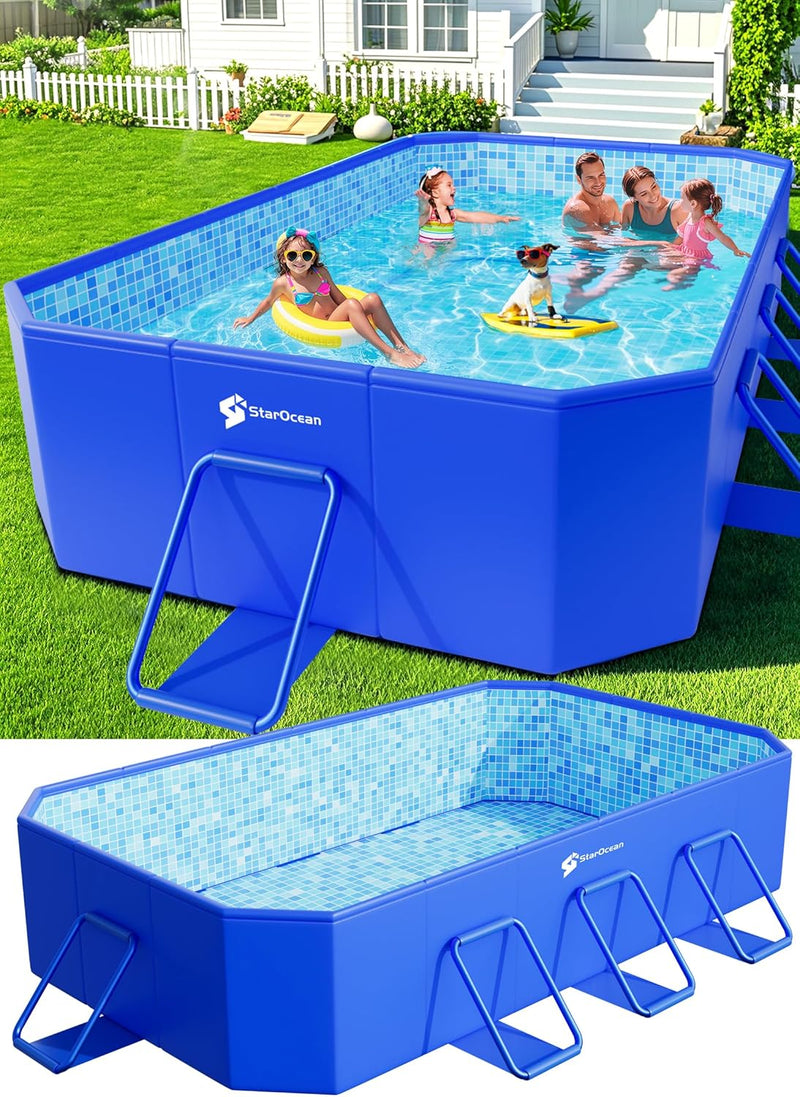 Foldable Pool, Large Non-Inflatable Swimming Pool For Kids,Adult Collapsible Pools Hard Plastic Shell, Oversized Thickened,Portable Folding Kids Pools for Backyard-Mosaic Design-115"x66"x20" C9376