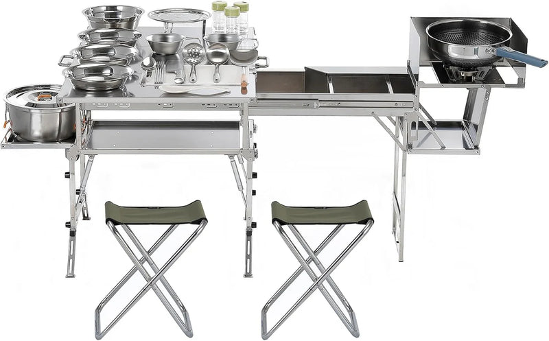 Portable Camping Table & Chairs Set – Foldable Outdoor Furniture with Storage Drawer for Picnics, Backyard & RV Travel B371