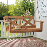 55" Cedar Wood Farmhouse Outdoor Porch Swing Bench with Two-Person Seating, Durable Hanging Chains, Water-Resistant, Heavy-Duty 600 Lbs Weight Capacity for Patio, Deck, Garden