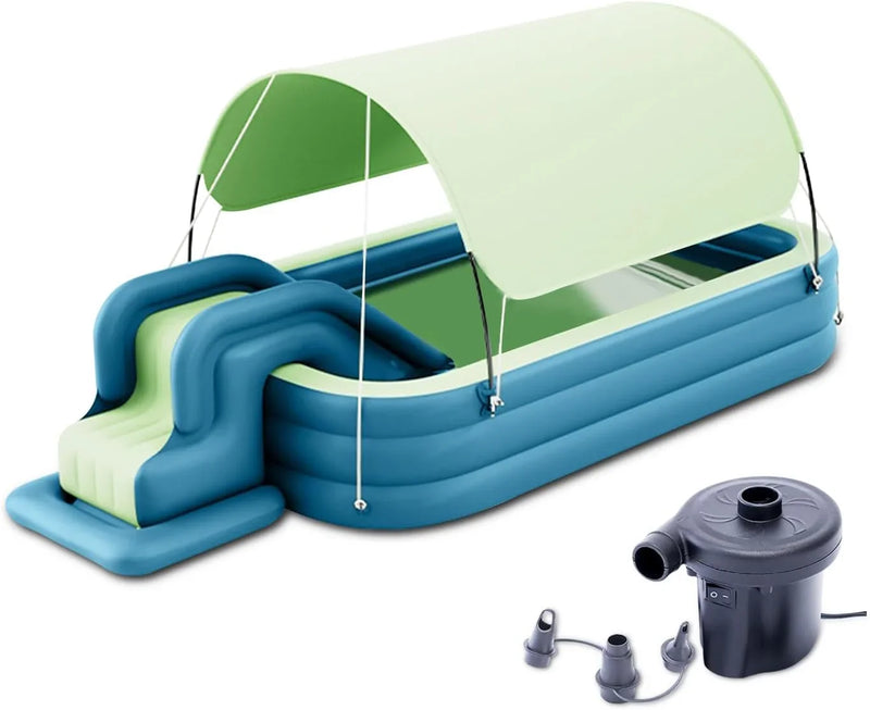 Inflatable Swimming Pool with Water Slide, Inflatable Slide Water Pool with Awning, Inflatable Mega Bouncy Castle Water Park, Swim Centre Pools for Backyard, Garden, Summer Water Party Z8821