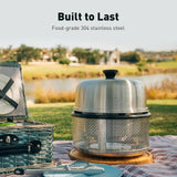 Stainless steel non-smoking portable tabletop charcoal grill with a frying pan, an outdoor barbecue grill with 10 functions, suitable for camping, boats and RVs, is the perfect combination for an outdoor kitchen (fully equipped)