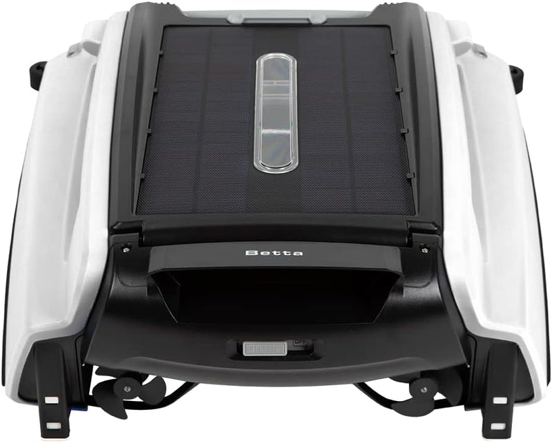Solar Powered Automatic Robotic Pool Surface Skimmer Cleaner with 30-Hour Continuous Cleaning Battery Power and Re-Engineered Twin Salt Chlorine Tolerant Motors (Blue) Q2013