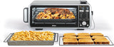 Toaster oven, air fryer, thermometer, toaster-air fryer combo, stainless steel material, quick cooking, french fries, frozen food, air frying, dehydrating, heating, 13 functions, less oil usage, flip-type oven
