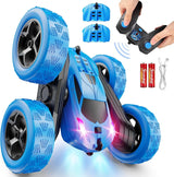 Children's version remote control car (suitable for children over 6 years old), RC car stunt toy, four-wheel drive, double-sided design, 360° rotating remote control, with headlights, is a birthday or Christmas gift for boys aged 6, 7, 8, 9, 10, 11