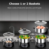 2 stainless steel food steamers, 8.5 liters capacity, electric glass-covered vegetable steamer, double-layer stackable steaming basket, with timer included