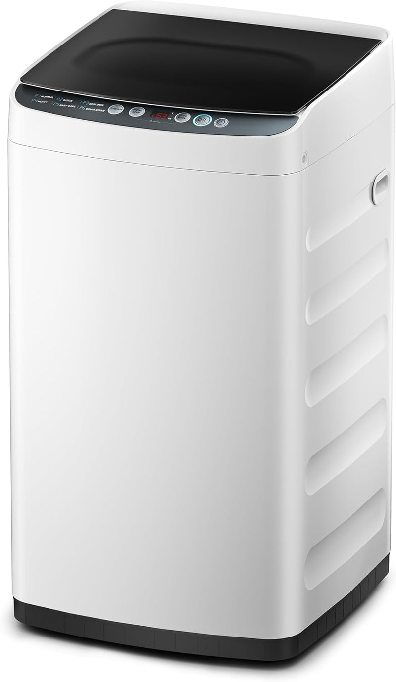 Portable Washer with 6 Cycles, Drum Clean, Quick, Stainless Steel Tub, Transparent Lid, LED Display Washing Machine, White Q9905