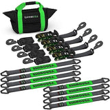 Car Tie Down Straps for Trailers with J Hooks (4-Pack) - 2 Inch x 8 Feet (10,000lb Break Strength) - Heavy Duty T-Handle Car Hauler Tire Straps for Trailer & UTV with Axle Straps - Black
