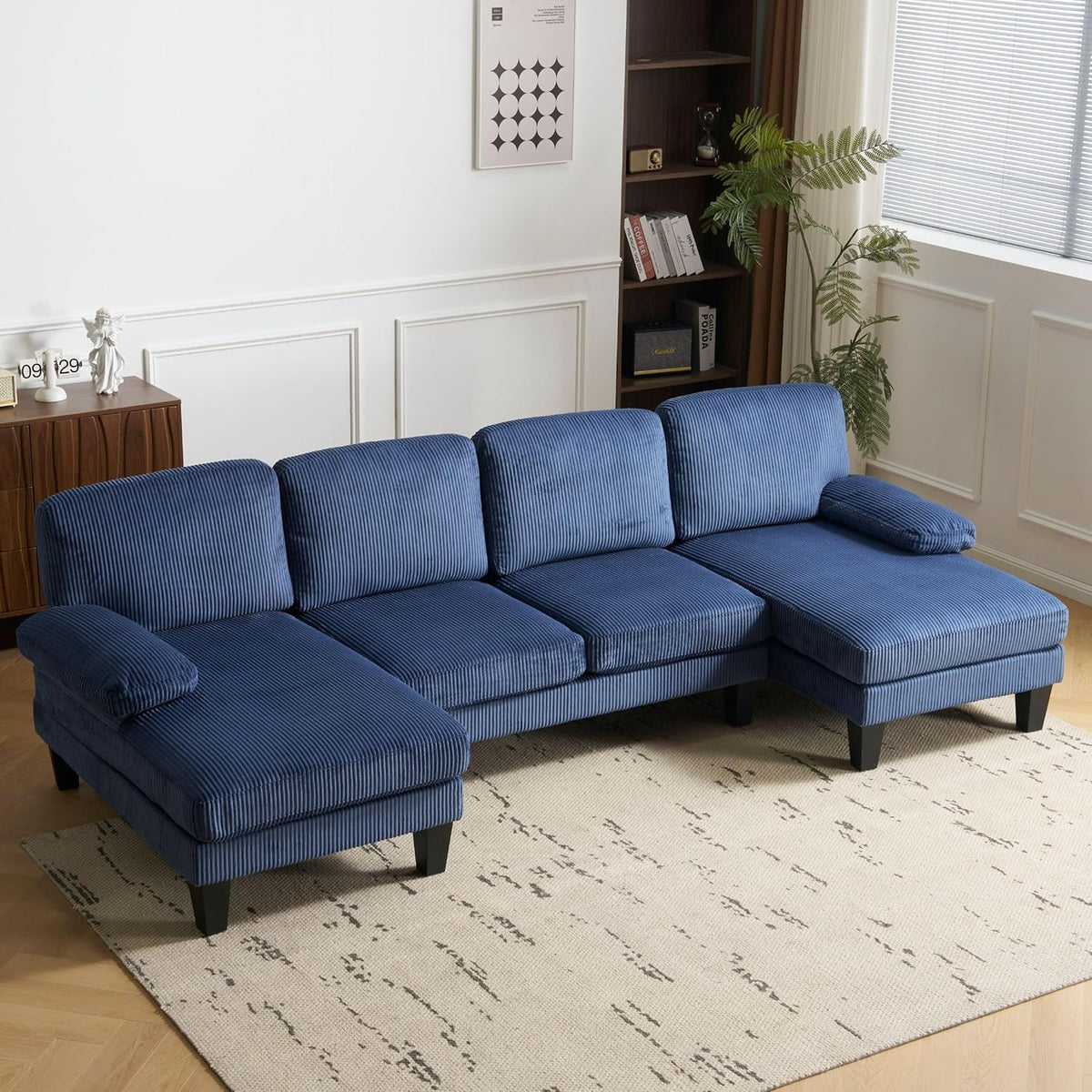 110" Sectional Couches Room,U Shaped Couch with Double Chaise, 4-Seat Sofa Set with Chenille Fabric for Home Furniture,Beige