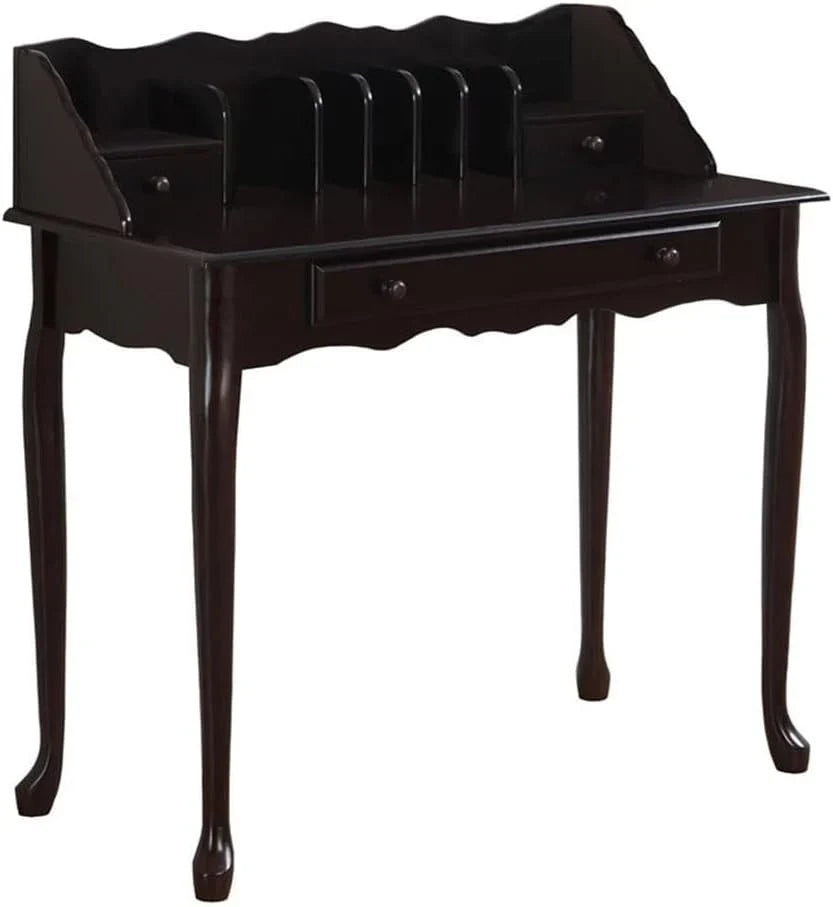Traditional office desk, made of solid wood, dark cherry wood color, 36 inches in length