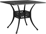 Bronze terrace table, made of cast aluminum, suitable for outdoor use, square design, stable and durable, with dimensions of 35.4 inches × 35.4 inches × 28.7 inches, equipped with umbrella holes, requires assembly.