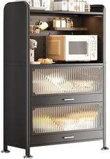 Wall Mounted Pegboard & Microwave Storage Rack - 4/5-Tier Kitchen Baker's Rack with Flip Dual Door Cabinet & Metal Shelves for Small Appliances & Kitchen Organization