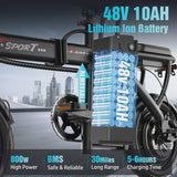 ASKGO Z6 14 in Electric Bike 1200W Motor, 48V/10AH E-Mountain Bike,Folding Electric Bicycle for Adult with Two Seats UL2849,Unisex,Pedal-Assist