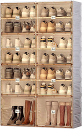 Portable shoe rack organizer, suitable for the entrance of the closet, stackable storage cabinet for sports shoes, shoe cabinet with magnetic transparent doors, large plastic storage container box (with lid), with 5 layers, can hold 20 pairs of shoes