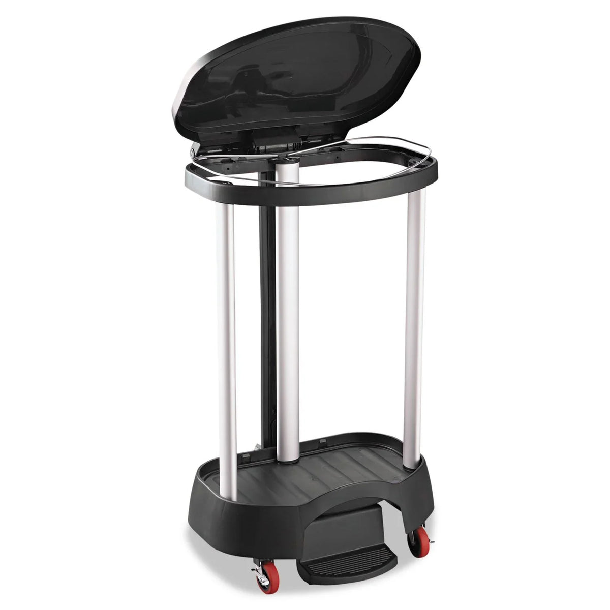 Administrative series floor-standing clothing storage basket / laundry basket, with front locking casters, capacity 30 gallons, black, without handle cover, suitable for hospitals / medical laboratories / commercial premises