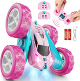 Children's version remote control car (suitable for children over 6 years old), RC car stunt toy, four-wheel drive, double-sided design, 360° rotating remote control, with headlights, is a birthday or Christmas gift for boys aged 6, 7, 8, 9, 10, 11