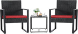 3 Pieces Patio Set Outdoor Wicker Furniture Sets Modern Rattan Chair Conversation Sets with Coffee Table for Yard and Bistro (Black)