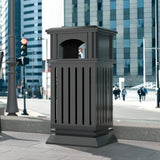 Outdoor trash bin top tray matte black stainless steel commercial waste storage box with lock cover. Heavy-duty industrial garden garage garbage container, dimensions: 35.5 * 15.8 * 15.8 inches.