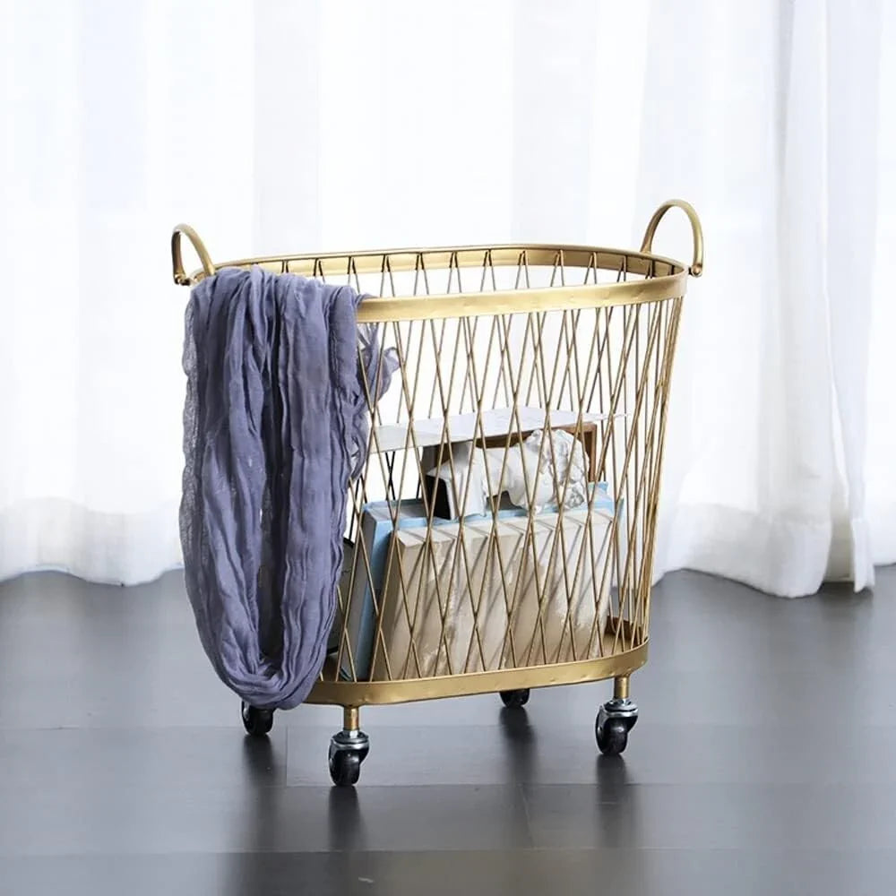 Laundry Hamper with Wheels, Round Mesh Metal Rolling Basket, Iron for Bathroom, Bedroom, Room, Toy & Clothes Storage - 45 * 42.5cm