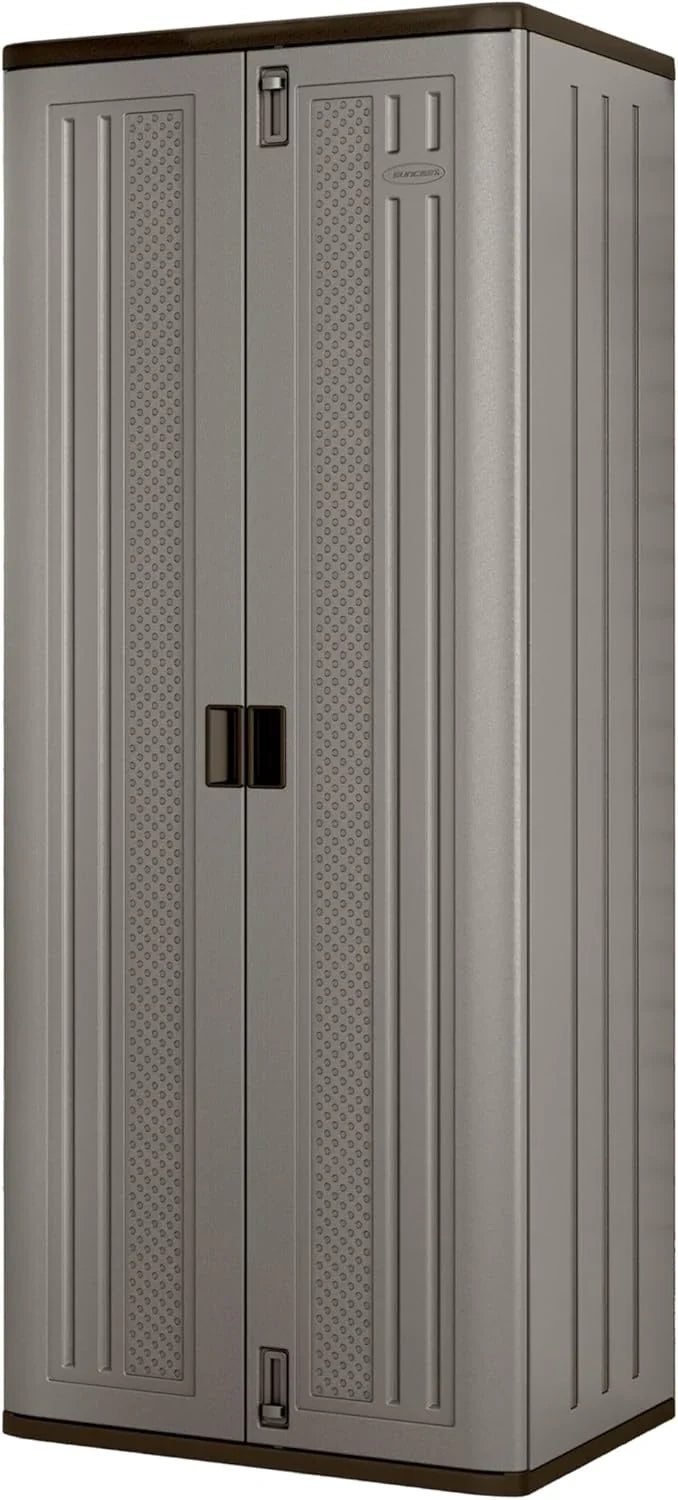 72-Inch Platinum Resin Storage Cabinet with Durable Double-Wall Construction, and Metal-Reinforced Shelves for Basement, Utility Room and Garage Storage, Platinum, Made in the USA J6051