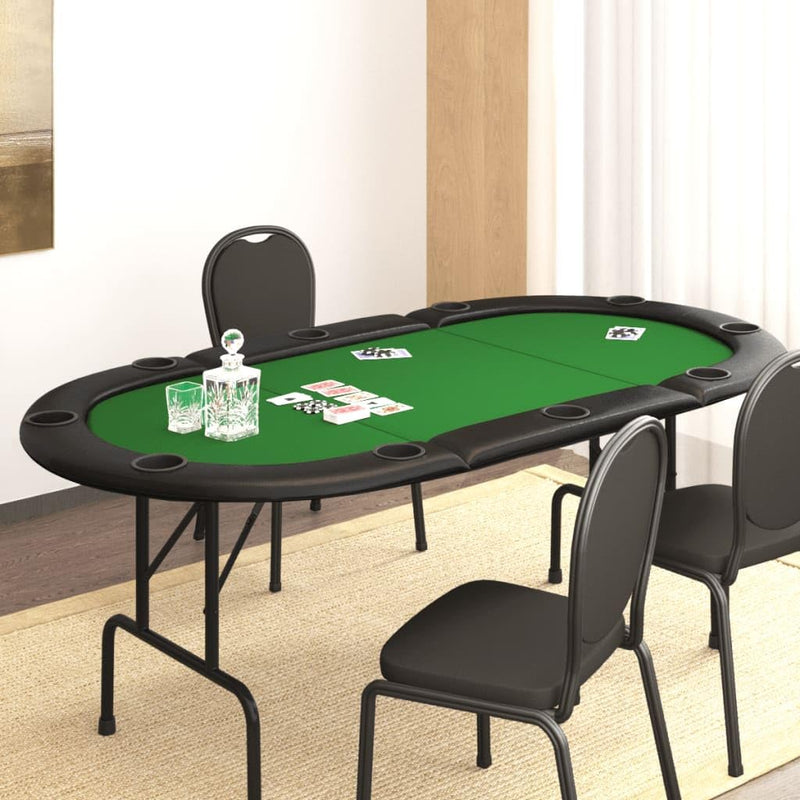 Poker and game table - 10-person foldable poker table - Green - 206x106x75 cm, 32 kg - Green W1191
