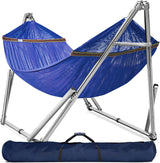 Double hammock with frame, with a load capacity of 650 pounds, double hammock with support rods, made of high-quality 201 stainless steel, assembled in 30 seconds, sturdy and flexible portable hammock frame, suitable for outdoor and indoor use, black
