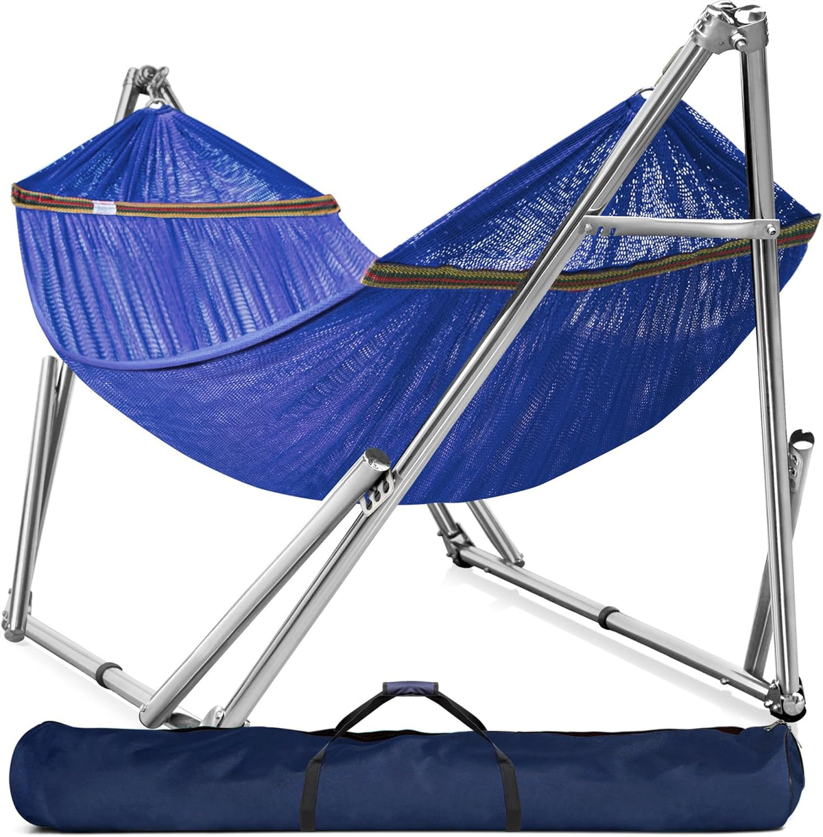 Double hammock with frame, with a load capacity of 650 pounds, double hammock with support rods, made of high-quality 201 stainless steel, assembled in 30 seconds, sturdy and flexible portable hammock frame, suitable for outdoor and indoor use, black