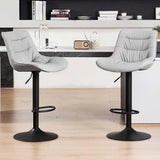 Bar stool set (2-piece) Adjustable rotating style, black color, covered with PU leather and equipped with a backrest, suitable for medium-height stools used in kitchen island or home bar.