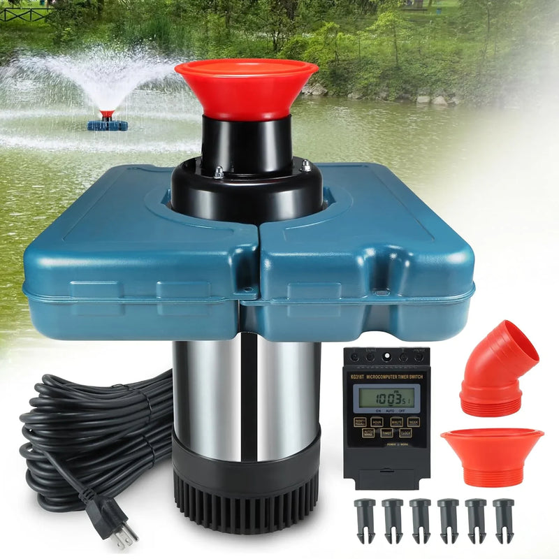 Pool fountain aerator, F2-2 type, 1 horsepower, 750 watts, 110 volts, stainless steel floating fountain, equipped with 100 feet power cord, suitable for fountain waterfalls pumps and hydraulic systems in small and large ponds and lakes. U3765